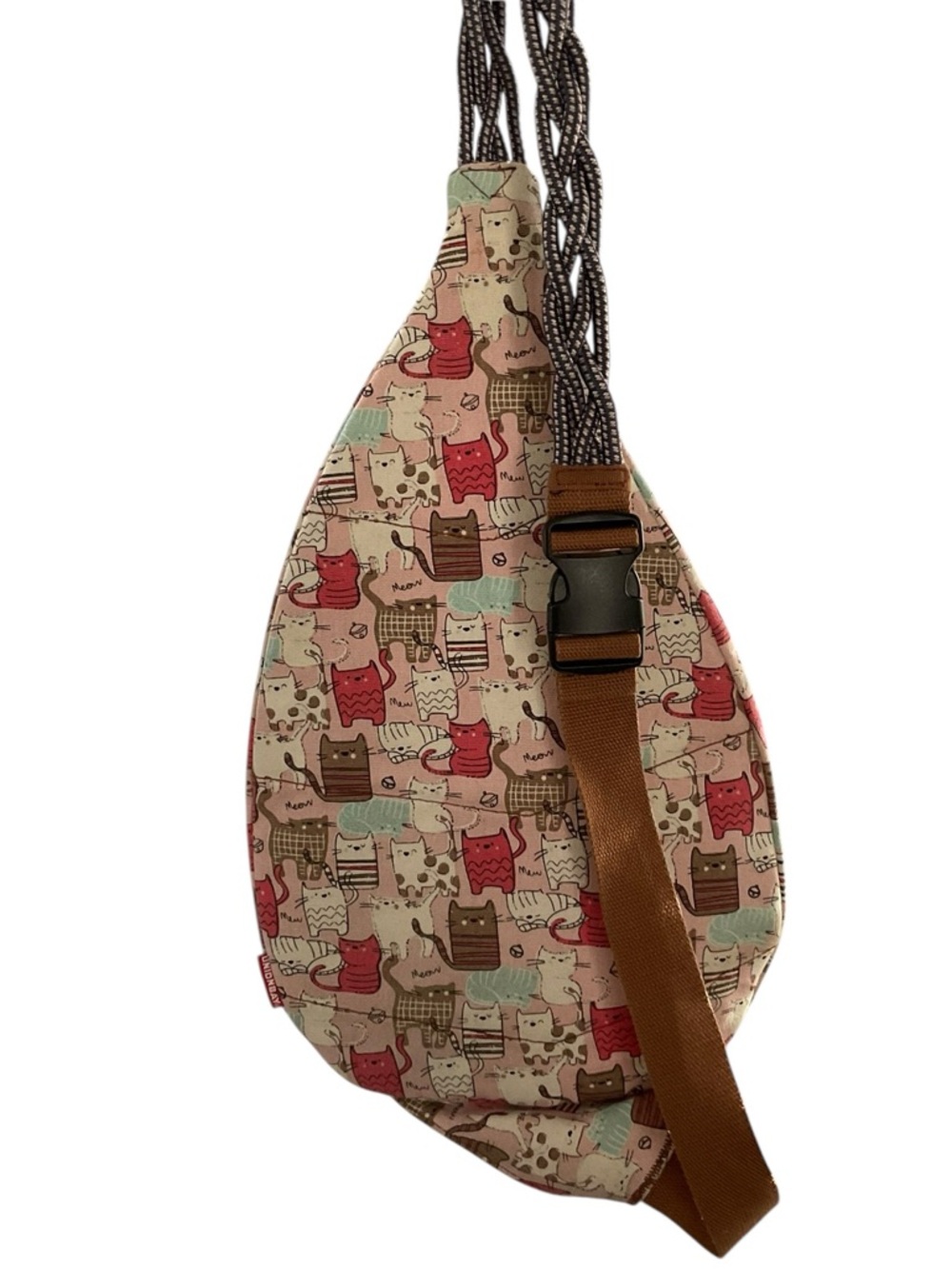 UNIONBAY Cat Print Sling Backpack in Pink, Brown, and Mint - Picture 5 of 12